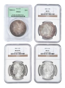 Group of Four Morgan Silver Dollars