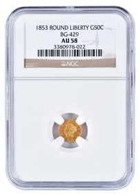 1853 Round Liberty Head Gold Half Dollar [California Fractional]