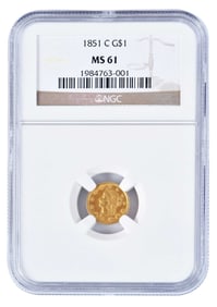 1851-C $1 Gold Coin, Charlotte Mint