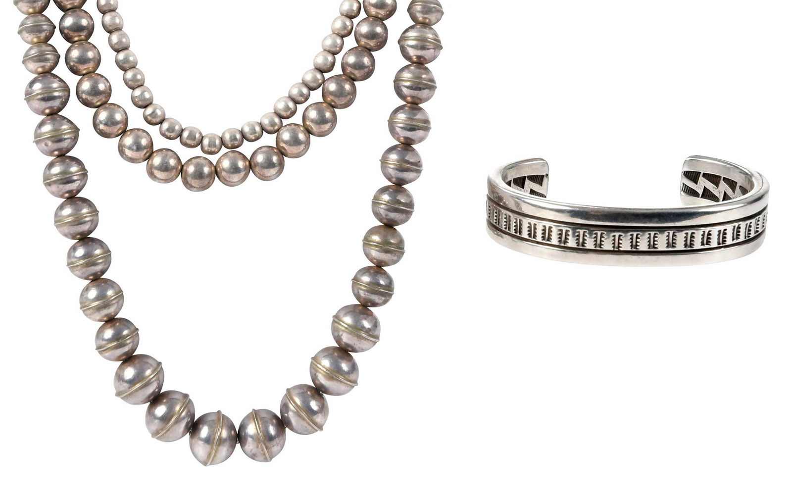 Three Silver Beaded Necklaces and Native American Bracelet (1 of 14)