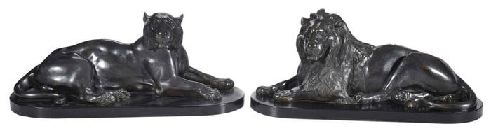 Pair of Bronze Sculptures, Lions