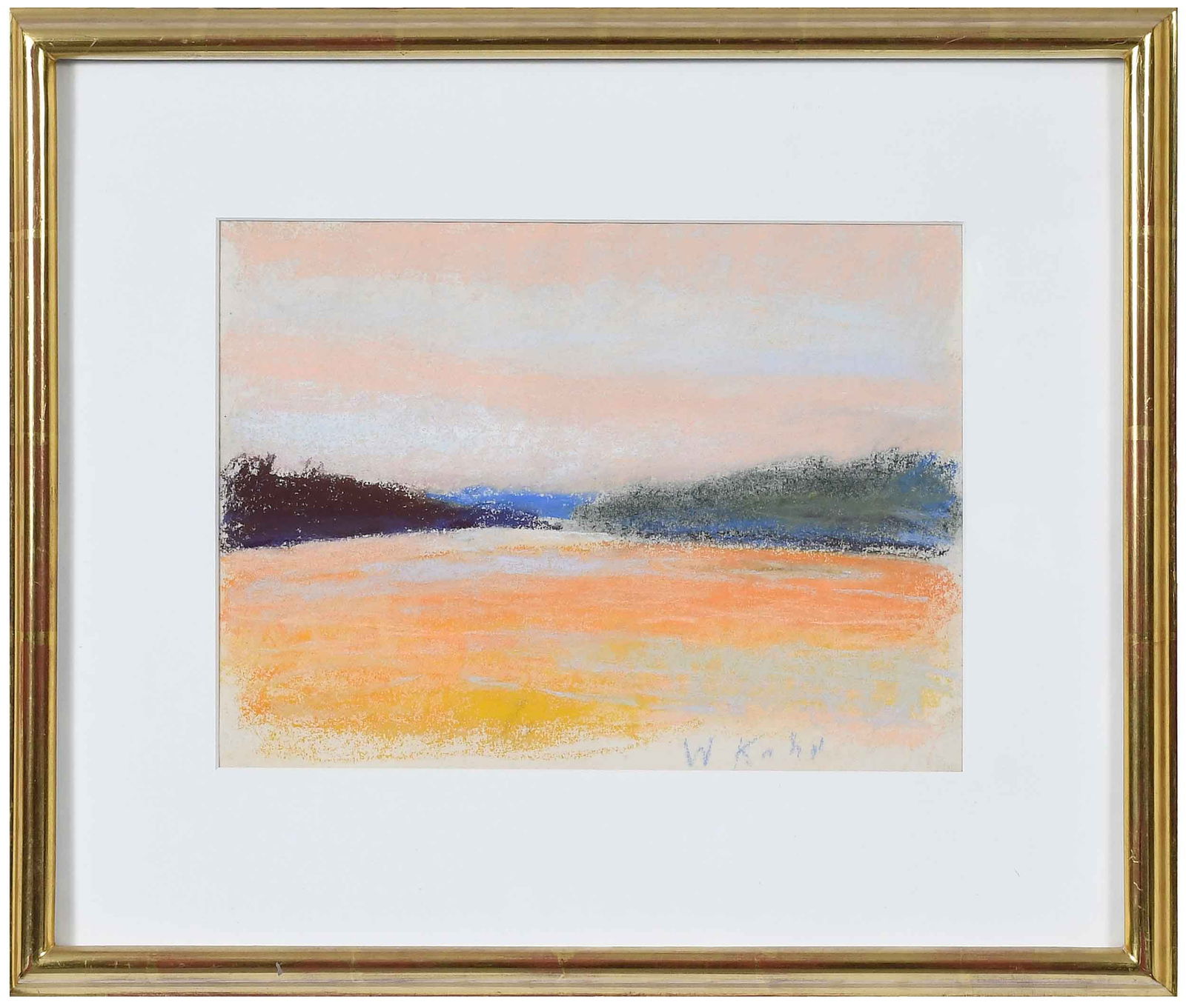 Wolf Kahn: (German/America, 1927-2020) A Placid Orange River Light, 1994, signed lower right "W Kahn", pastel on paper, 9 x 12 in.; gilt wood frame, 15-1/2 x 18-1/4 in. Provenance: Jerad Melberg Galler