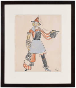 Anton Refregier: (Russian/America, 1905-1979) Costume Design: Disc, 1931, signed lower right "Ref", pencil, crayon, silver paint, 17 x 13-3/4 in.; dark finished wood float frame, 26 x 22-1/4 in.Provenance: C