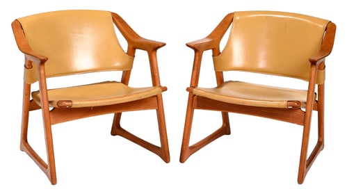Pair Rolf Heslin Leather Upholstered Fox Armchairs