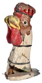 Carved and Painted Wood Chicken Carousel Head