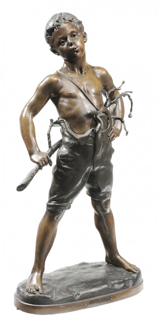 Charles Vital Cornu: (French, 1851-1927) Siffleur, signed on base "Vital Cornu" with stamp "Fabrication Francaise Paris", patinated spelter, 26 x 13-1/2 x 7 in., good condition. Provenance: Property of a Tennessee Collect