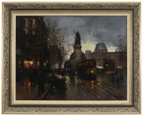 Edouard Léon Cortès: (French, 1882-1969) [La Place de la République,] signed lower right "Edouard Cortes", oil on canvas, 19-3/4 x 25-5/8 in.; 20th century frame, lined with clear liner, restretched on original stretcher
