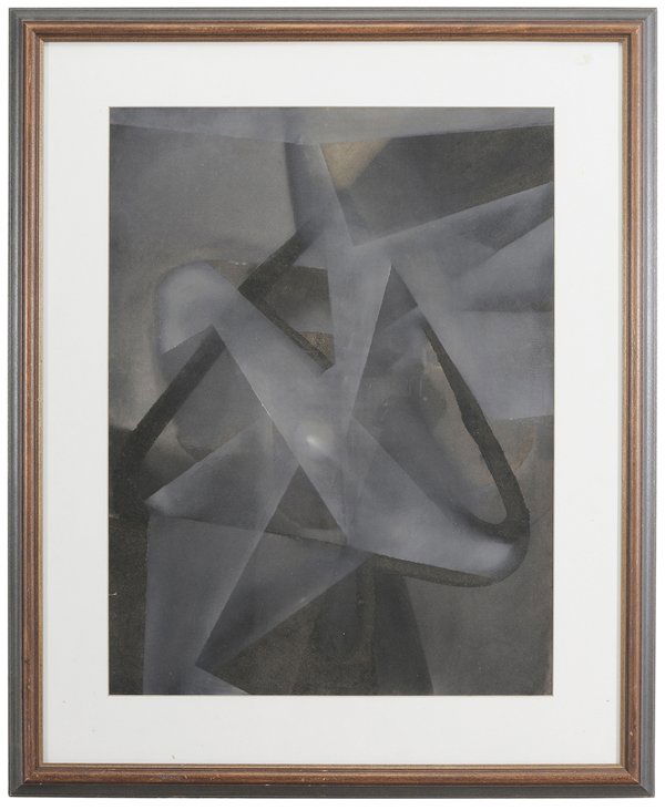Attributed to Fritz Winter: (German, 1905-1976) Abstract, unsigned, charcoal, chalk, gouache on cream paper, 23-3/4 x 18-7/8 in.; wood frame, small tears at edges, toning verso, hinged in. Provenance: Private Collection