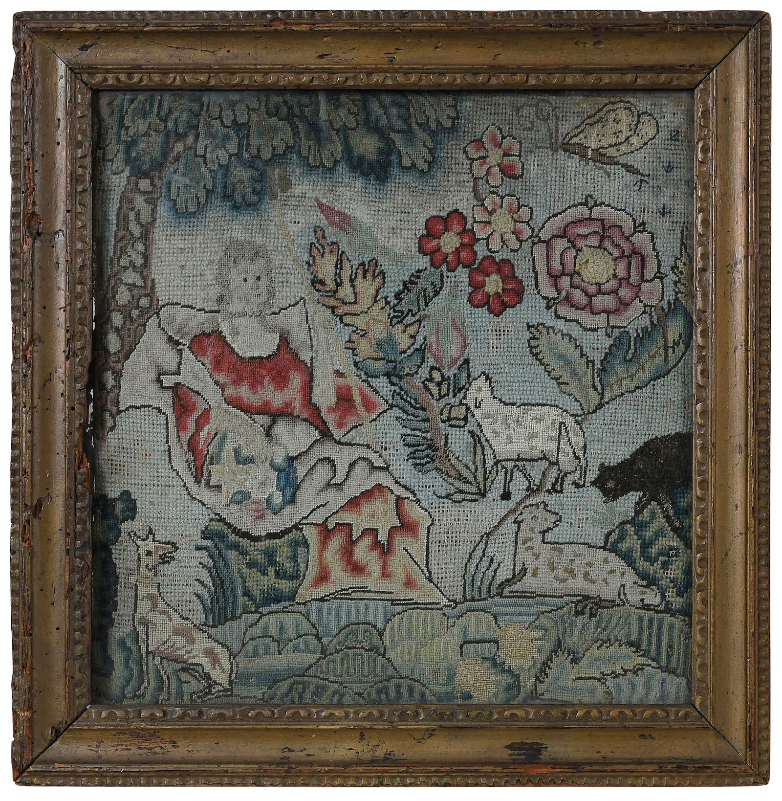 British Framed Wool and Silk Needlework Pastoral Scene (1 of 7)