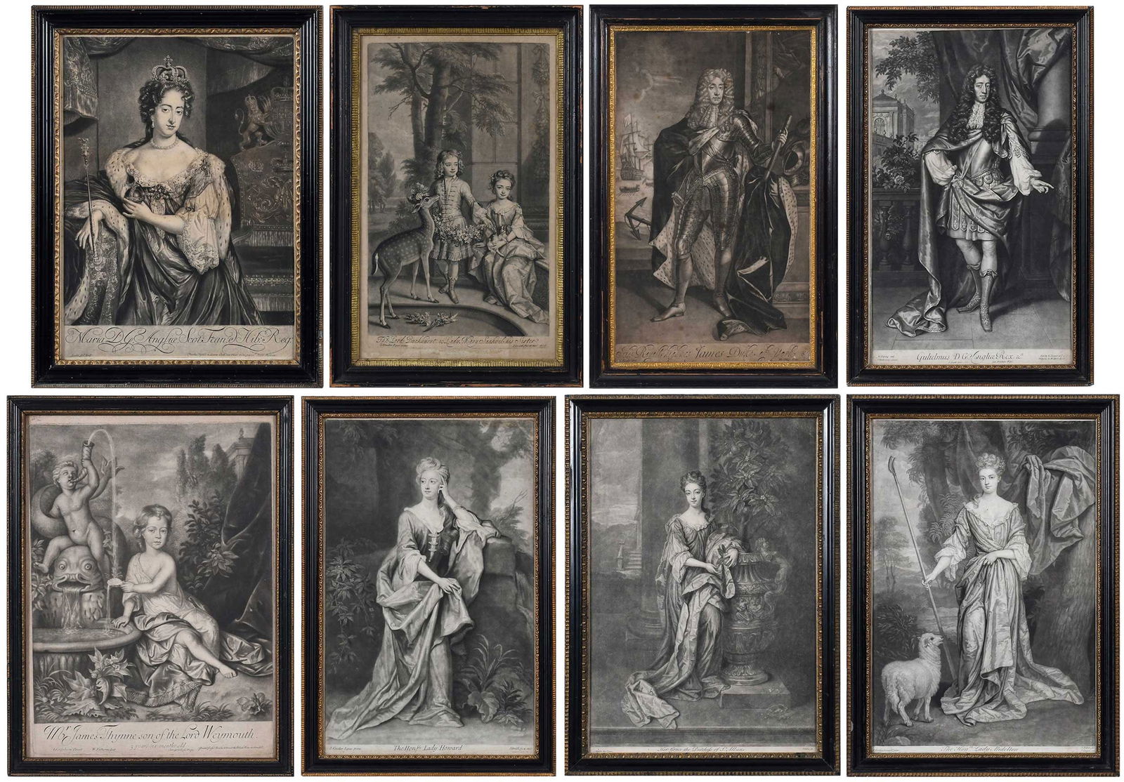 Eight Mezzotints of Nobility in Various Interior and Garden Settings (1 of 20)
