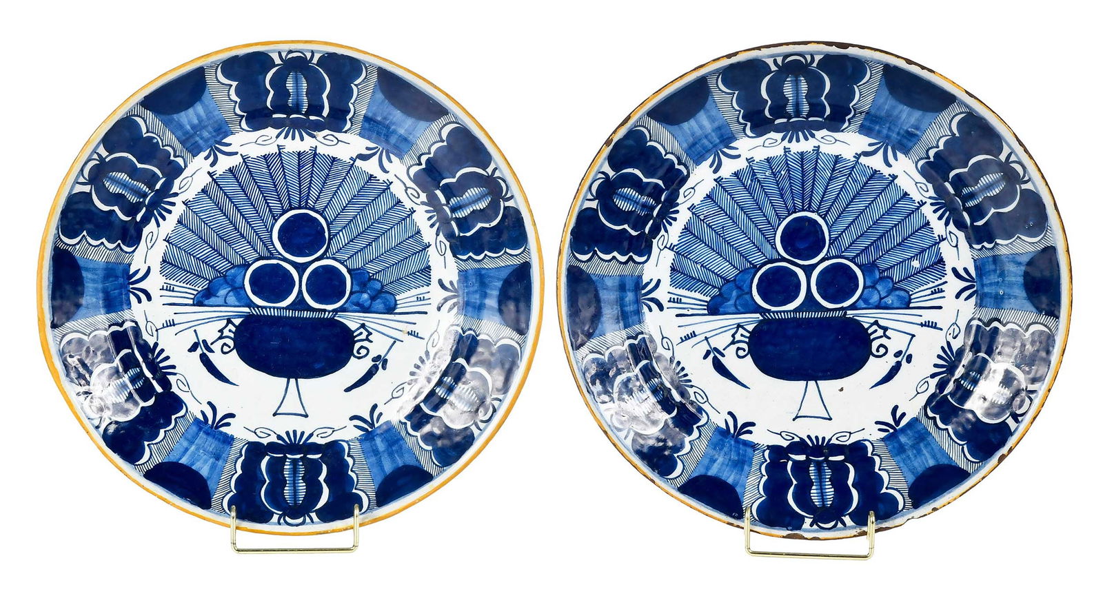 Pair of Dutch Delft Blue and White Peacock Chargers (1 of 7)