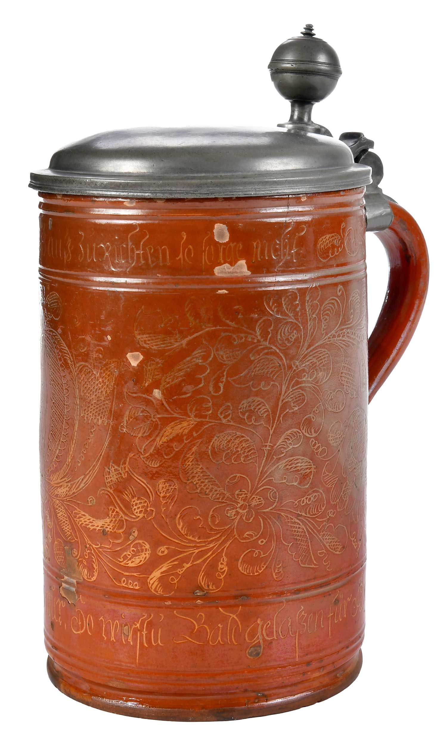 German Pewter Mounted Stoneware Tankard Dated 1717 (1 of 18)