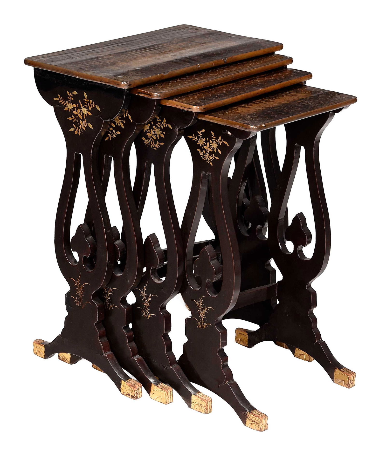 Four Chinese Export Lacquered and Gilt Nesting Tables (1 of 8)