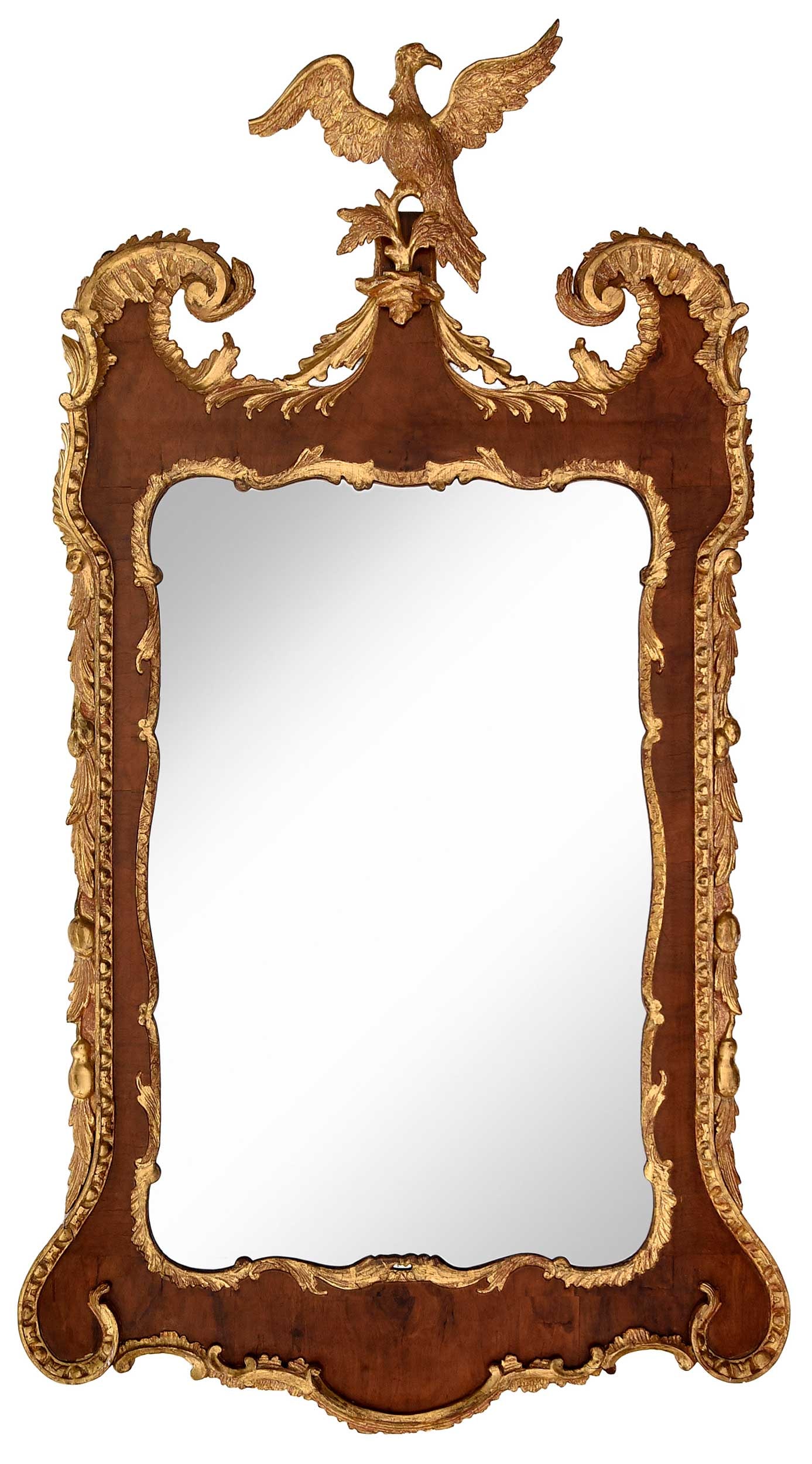 Large and Impressive Chippendale Figured Walnut and Parcel Gilt Eagle Figural Mirror (1 of 5)