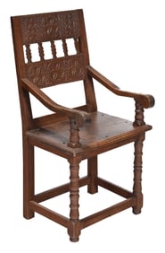 Turned and Chip Carved Wainscot Armchair