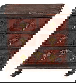 American William and Mary Paint Decorated Miniature Chest