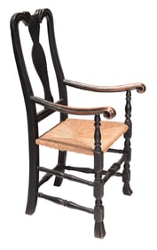 Fine New England Queen Anne Black Painted Open Armchair