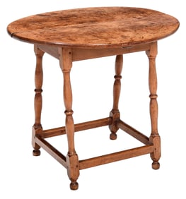 New England William and Mary Oval Tea Table with Stretcher Base