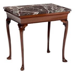 Queen Anne Mahogany Marble Top Tea Table