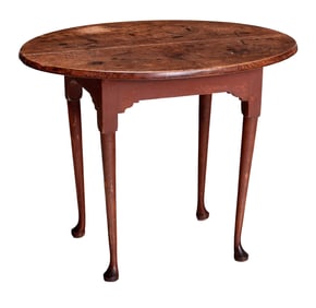 American Queen Anne Oval Tea Table in Early Red Paint