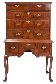 The Peabody Family Fine New England Queen Anne Figured Walnut High Chest of Drawers