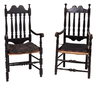 Two Similar William and Mary Banister Back Armchairs
