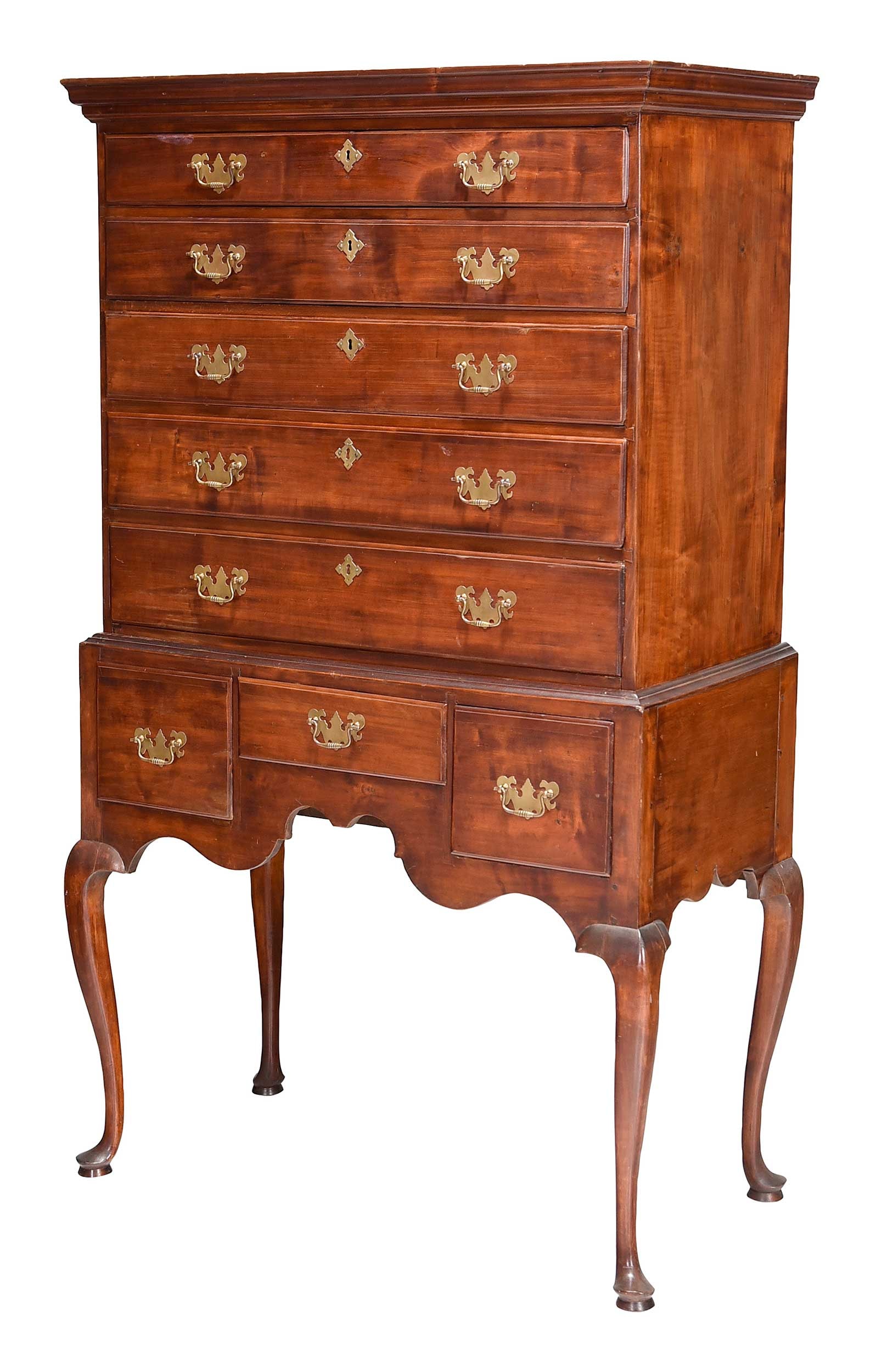 New England Queen Anne Maple High Chest of Drawers (1 of 15)
