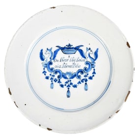 English Delft Blue and White Plate with Mealtime Prayer