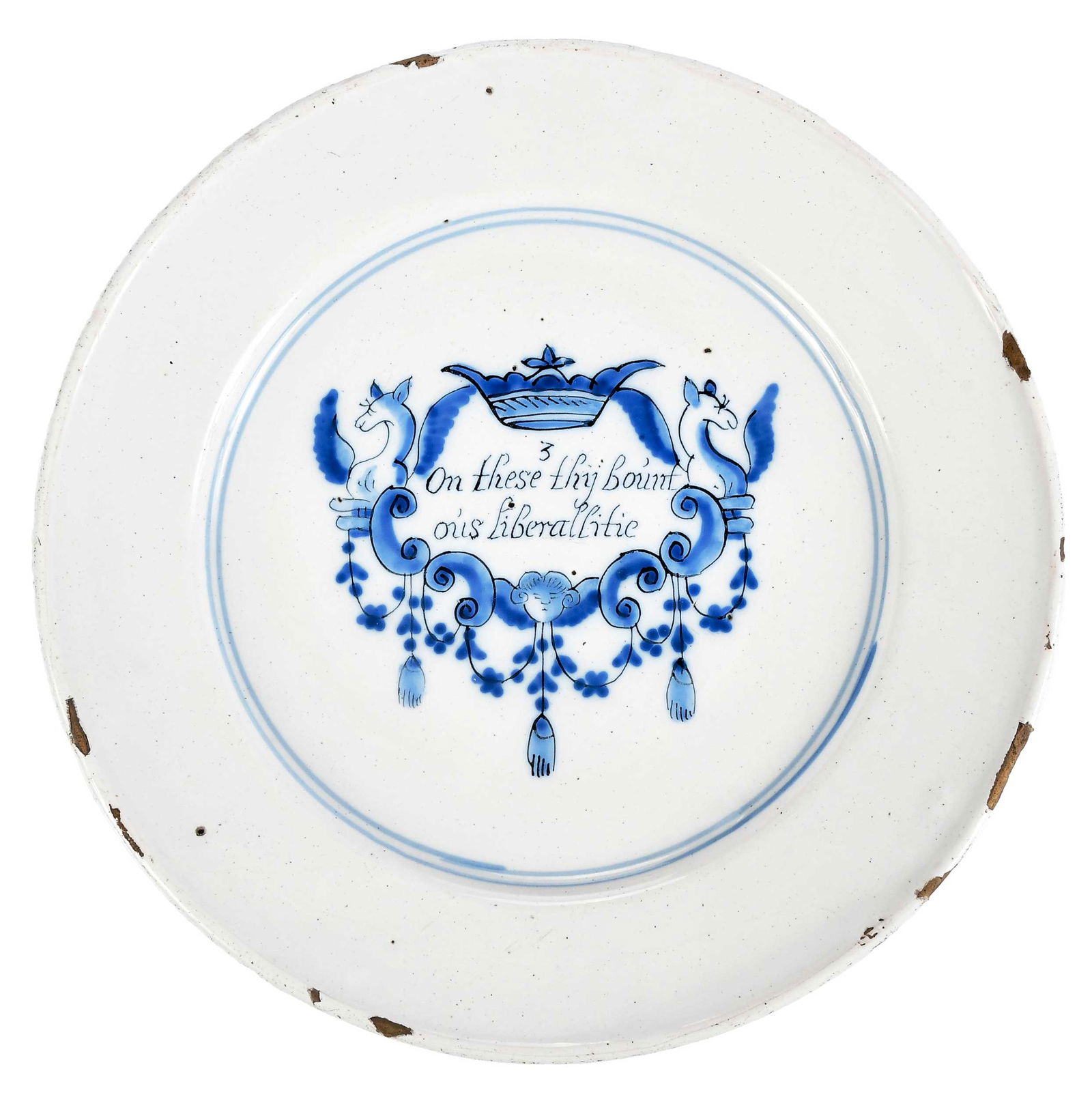 English Delft Blue and White Plate with Mealtime Prayer (1 of 5)