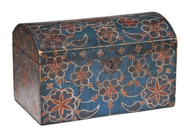 Large and Exceptional Compass Artist Paint Decorated Dome Lidded Box