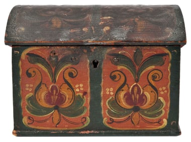 Fine Folk Art Paint Decorated Dome Lidded Box