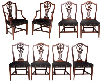 Fine Set of Eight Federal Carved Mahogany Urn Back Dining Chairs