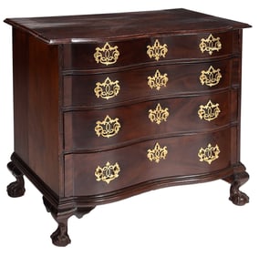 American Chippendale Figured Mahogany Blocked and Serpentine Chest