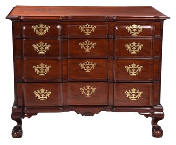 American Chippendale Figured Mahogany Block Front Chest