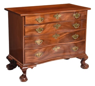American Chippendale Figured Mahogany Serpentine Chest