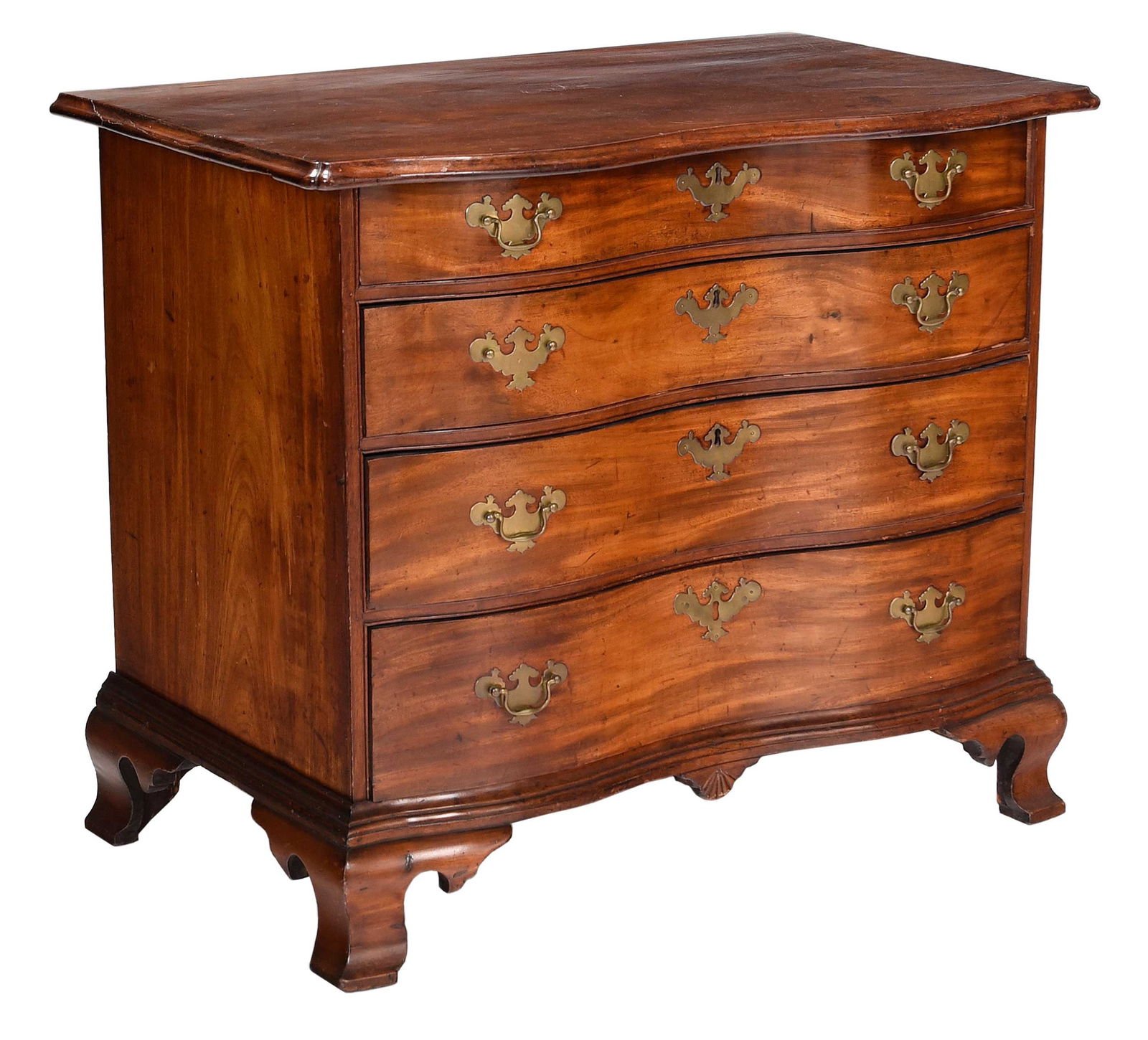 New England Chippendale Highly Figured Mahogany Serpentine Chest (1 of 15)