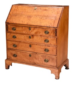 American Chippendale Tiger Maple Slant Front Desk