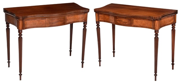 Pair of New England Federal Flame Birch and Inlaid Card Tables