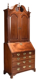 New England Chippendale Figured Mahogany Desk and Bookcase