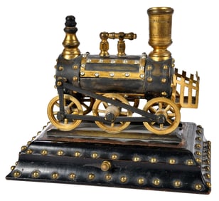 Brass Steam Engine Locomotive Form Jewelry Casket