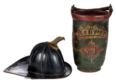 Fire Bucket and Fireman's Helmet