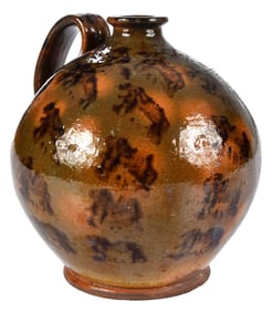 New England Redware Jug with Tricolor Glaze