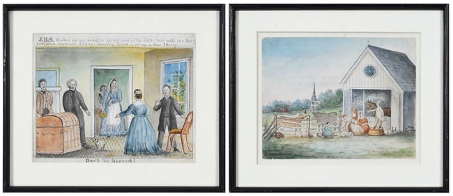Two Quaker Watercolors, One Signed J. Cruickshank Smith