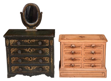 Two American Diminutive Painted Cottage Chests