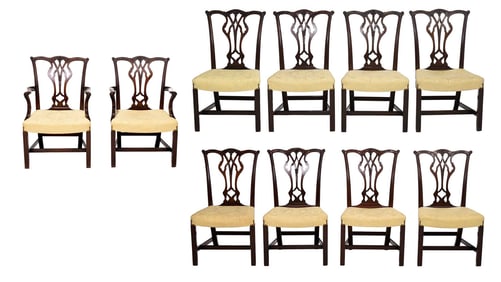 Set of Ten Chippendale Style Carved Mahogany Dining Chairs