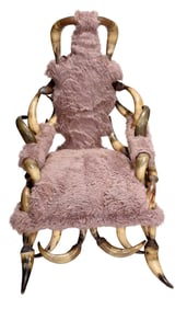 Diminutive Cow Horn and Faux Fur Upholstered Armchair