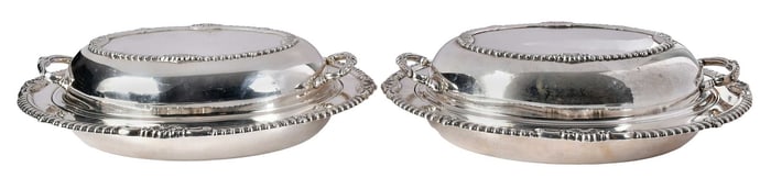 Pair of Sterling Oval Covered Serving Dishes