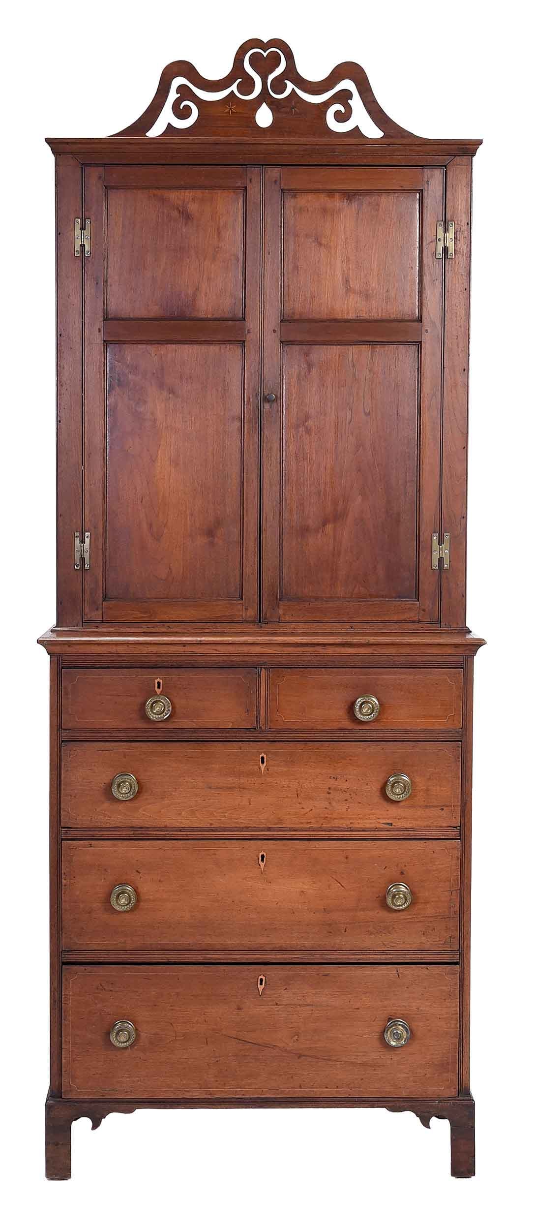 Rare North Carolina Federal Inlaid Walnut Cupboard Over Drawers, MESDA Provenance (1 of 14)