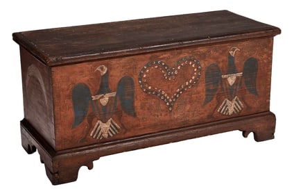 Rare American Red, White, and Blue Eagle and Heart Painted Lift Top Chest