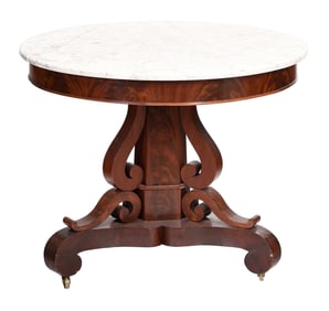 Rare Classical Figured Mahogany Marble Top Center Table